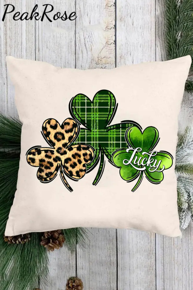 St. Patrick’s Day Lucky Shamrock Print Pillow Cover Beige / One Size Pillowcase