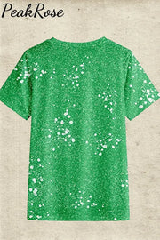 St. Patrick’s Day Messy Bun Lucky Mama Bleached Print T-Shirt T-Shirt