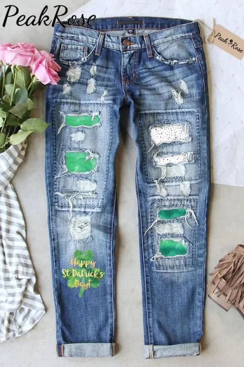 St. Patrick’s Day Ripped Denim Jeans