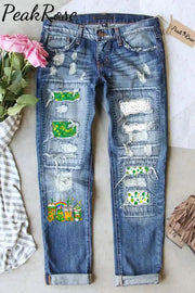 St. Patrick’s Day Ripped Denim Jeans