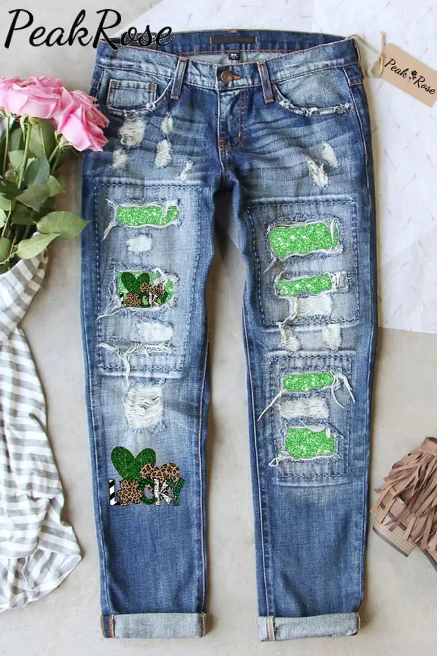 St. Patrick’s Day Ripped Denim Jeans