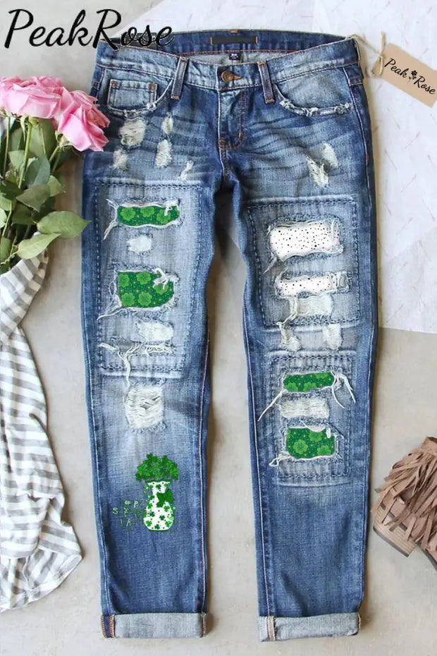 St. Patrick’s Day Ripped Denim Jeans