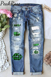 St. Patrick’s Day Ripped Denim Jeans S