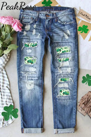 St.patrick’s Day Shamrocked Light Green Trucks Ripped Jeans S