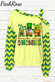 St. Patrick’s Day Shamrockin’ With My Gnomies Print Off-Shoulder Blouse