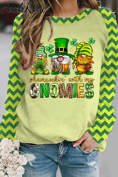 St. Patrick’s Day Shamrockin’ With My Gnomies Print Sweatshirt S / Green