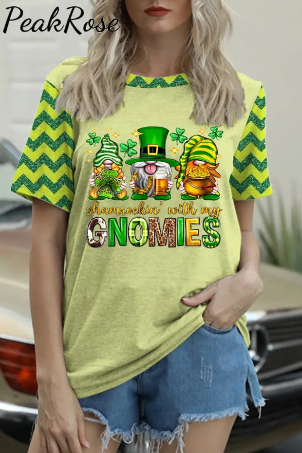 St. Patrick’s Day Shamrockin’ With My Gnomies Print T-Shirt