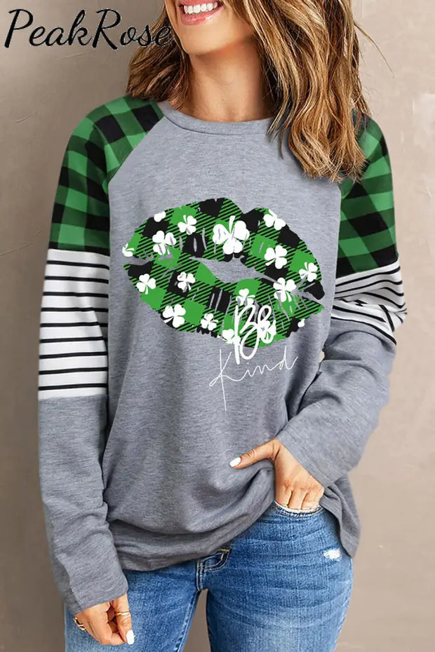 St. Patrick’s Day Striped Plaid Round Neck Shift Casual Sweatshirt