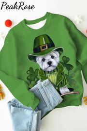 St. Patrick’s Day Trefoil Puppy Dog Lover Print Sweatshirt