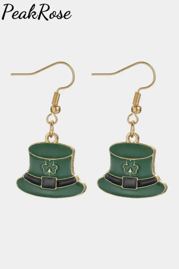 St. Patrick’s Day Vintage Green Shamrock Hat Earrings