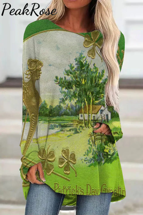 St.patrick’s Day Vintage Landscape Canvas Print Loose Tunic