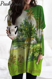 St.patrick’s Day Vintage Landscape Canvas Print Tunic With Pockets