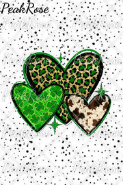 St. Patrick’s Four Leaf Shamrock Leopard Cowhide Hearts Print T-Shirt