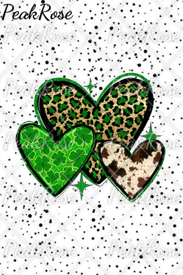 St. Patrick’s Four Leaf Shamrock Leopard Cowhide Hearts Print T-Shirt