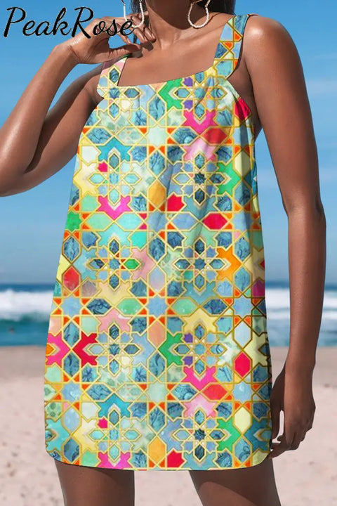 Stained Glass Vintage Geometric Continuous Pattern Cami Dress