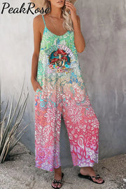 Stay Trippy Little Hippie Soul Flowers Boho Pattern Cami Jumpsuit