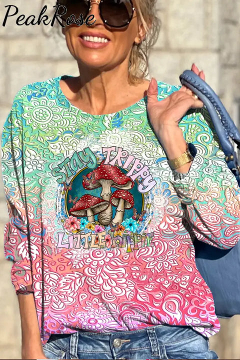 Stay Trippy Little Hippie Soul Flowers Boho Printed Sweatshirt S / Photo Color