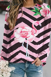 Stripe Flamingo Sweatshirt S / Pink