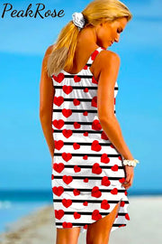 Striped Heart Print Sleeveless Dress