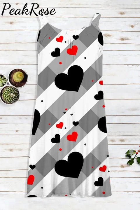 Striped Heart Print Sleeveless Dress