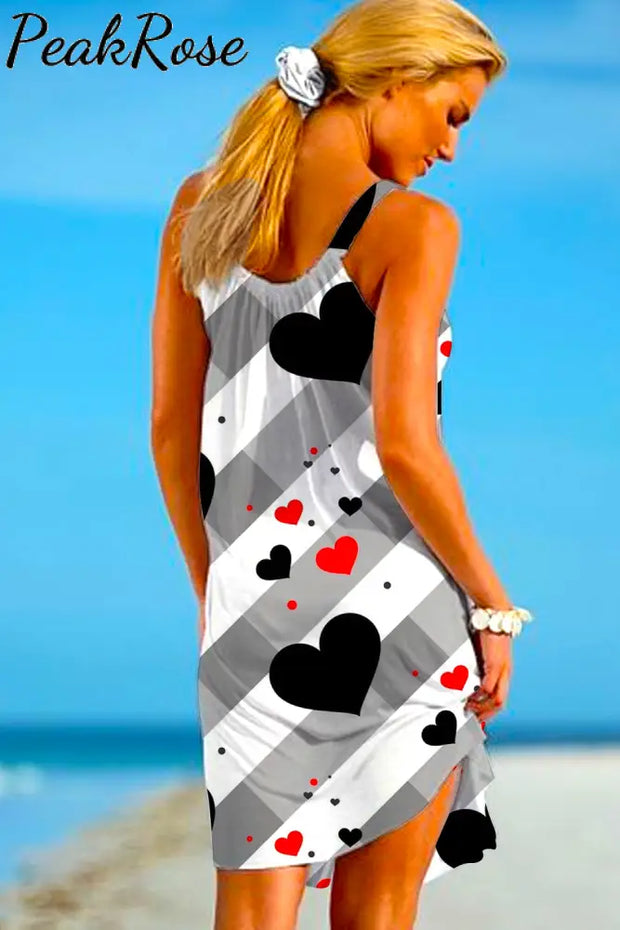 Striped Heart Print Sleeveless Dress