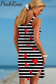 Striped Heart-Shaped Print Sleeveless Dress