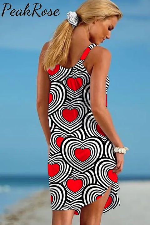 Striped Heart-Shaped Print Sleeveless Dress