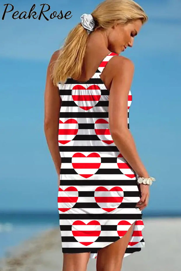 Striped Heart-Shaped Print Sleeveless Dress