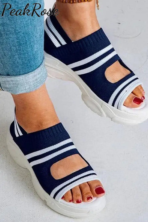 Striped Navy Sandal Blue / 3.5(35) Sandals