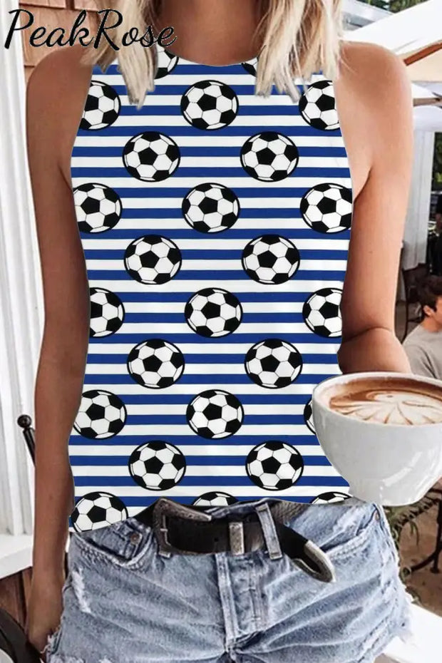 Striped Retro Soccer Ball Mom Print Tank Top