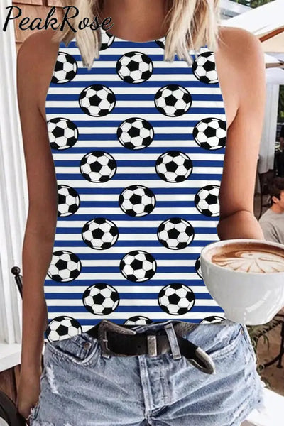 Striped Retro Soccer Ball Mom Print Tank Top S