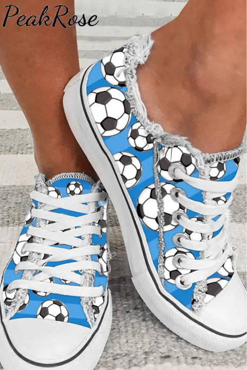 Striped Soccer Ball Mom Print Canvas Shoes Sneakers Blue / 3.5(35)