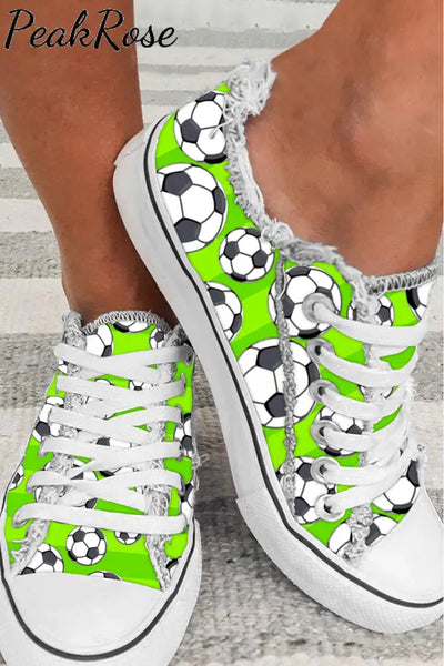 Striped Soccer Ball Mom Print Canvas Shoes Sneakers Green / 3.5(35)