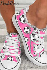 Striped Soccer Ball Mom Print Canvas Shoes Sneakers Pink / 3.5(35)