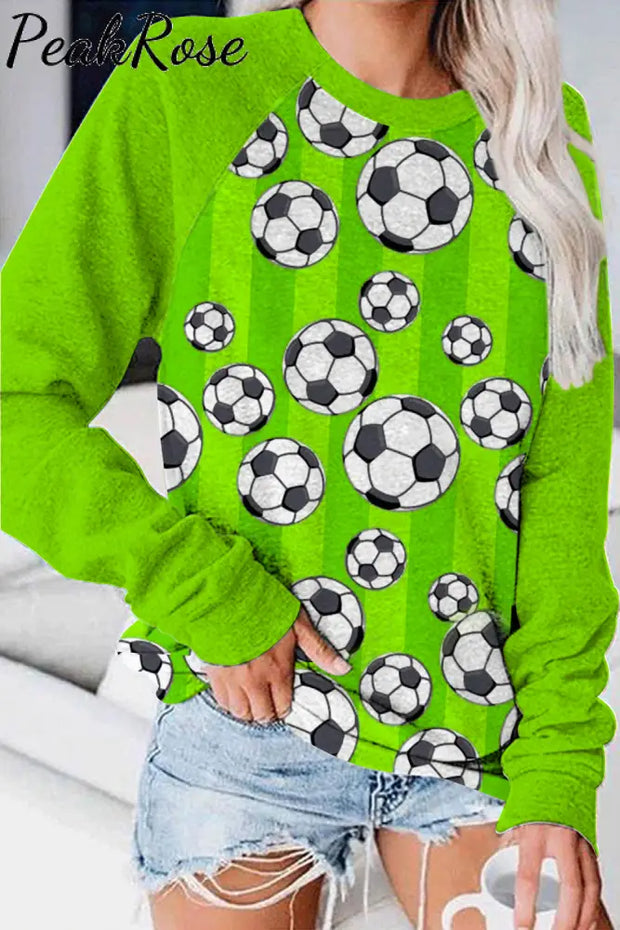 Striped Soccer Ball Mom Print Sweatshirt Green / S