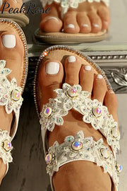 Studded Crochet Flower Straps Flip Flop Slippers