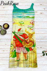 Summer Beach Santa Claus Sleeveless Dress