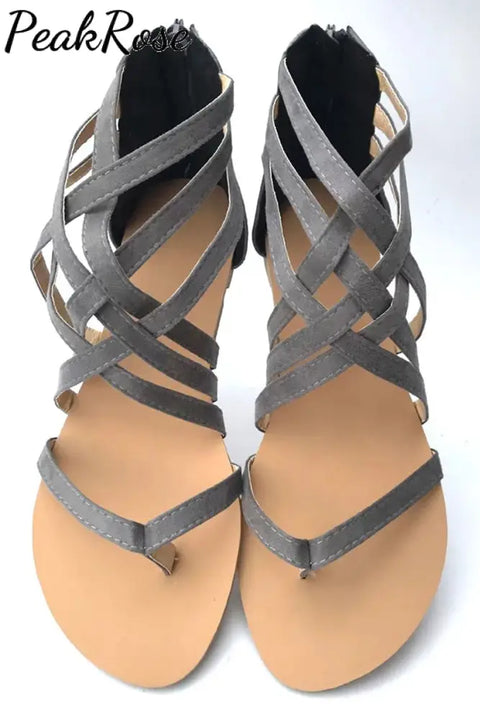 Summer Cross-Tied Zipper Flat Sandals