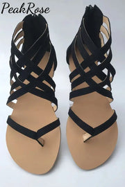 Summer Cross-Tied Zipper Flat Sandals