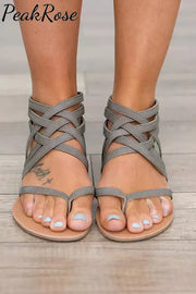 Summer Cross-Tied Zipper Flat Sandals Grey / 3.5(35)