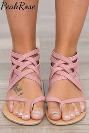 Summer Cross-Tied Zipper Flat Sandals Pink / 3.5(35)