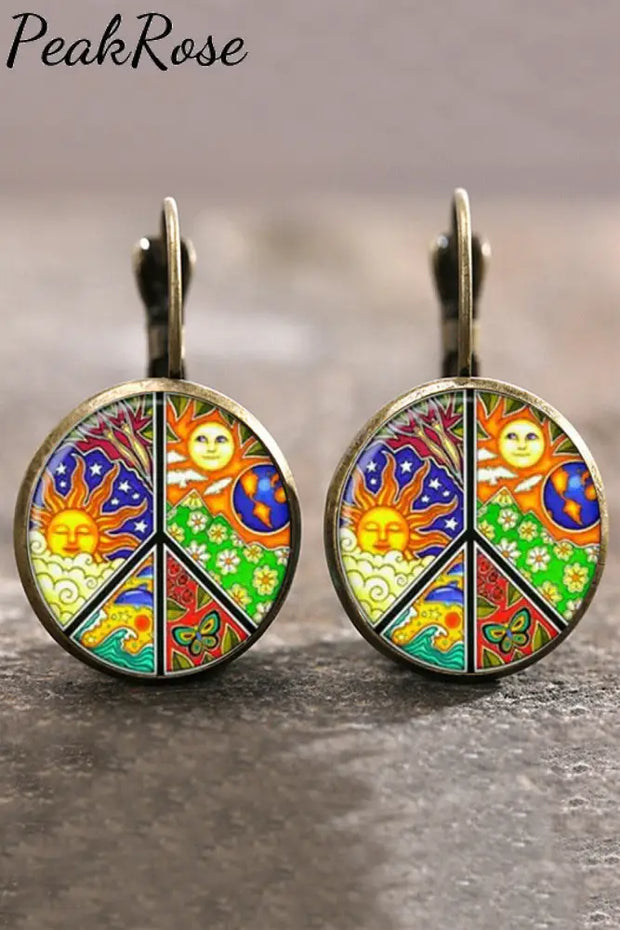 Sun With Starry Moon Peace Sign Vintage Resin Crafts Earrings