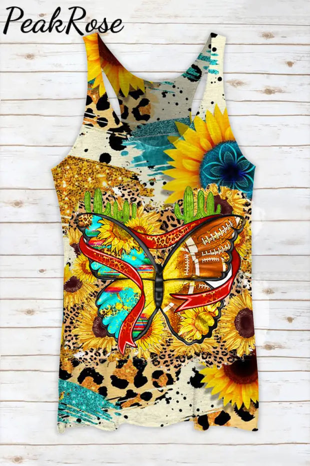 Sunflower Butterfly Vintage Leopard Rugby Pattern Racerback Tank Top