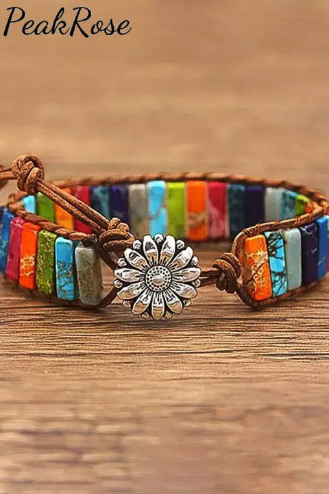 Sunflower Colorful Stone Beaded Wrap Bracelet Bracelets