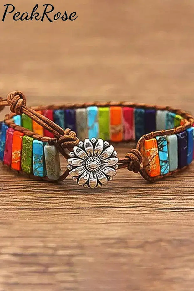 Sunflower Colorful Stone Beaded Wrap Bracelet Bracelets