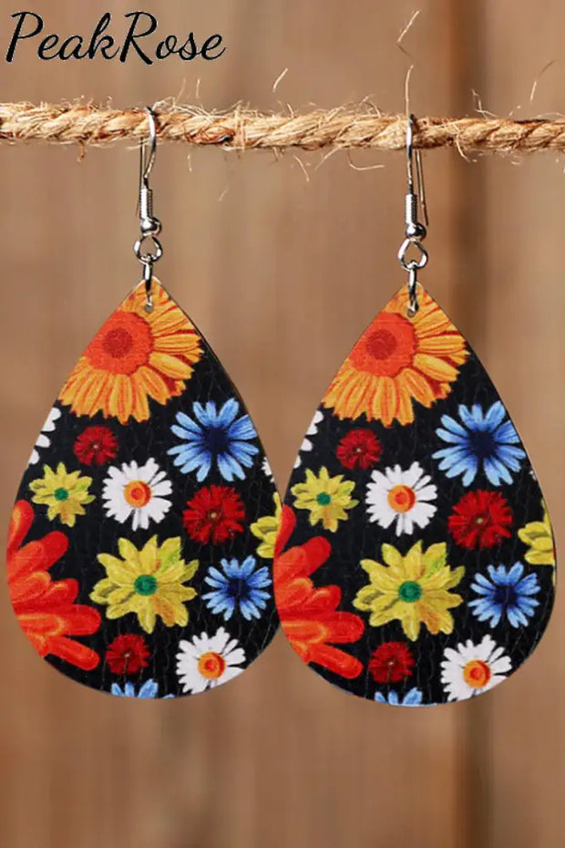 Sunflower Daisy Print Earrings One-Size / Picture Color1