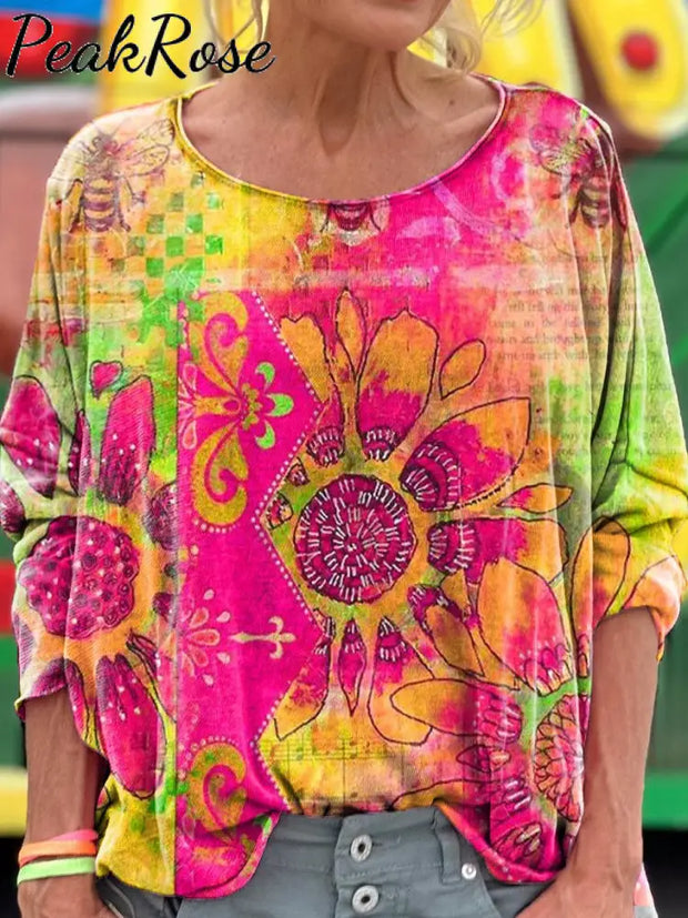 Sunflower Floral Art Print Long Sleeve T-Shirt Multicolor / S Hot Sell