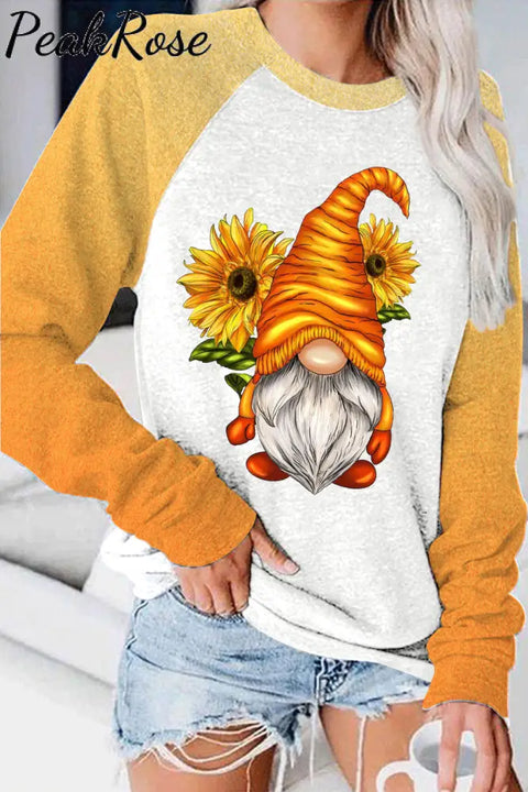 Sunflower Gnome Gradient Print Sweatshirt