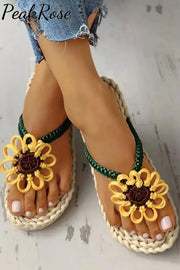 Sunflower Straw Flip-Flops Slippers Yellow / 3.5(35)