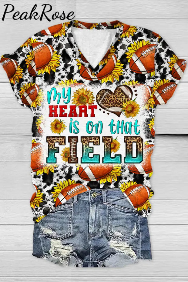 Sunflower Vintage Cow Pattern Football V Neck T-Shirt